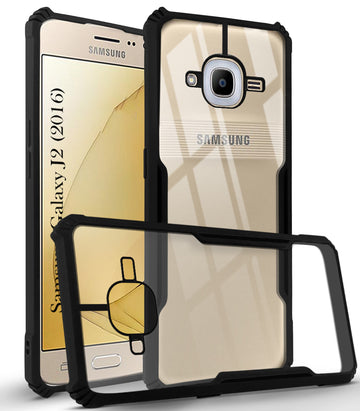 For Samsung Galaxy J2 2016 Back Cover Case ( Shockproof with Polycarbonate Clear Panel | Professional Black)