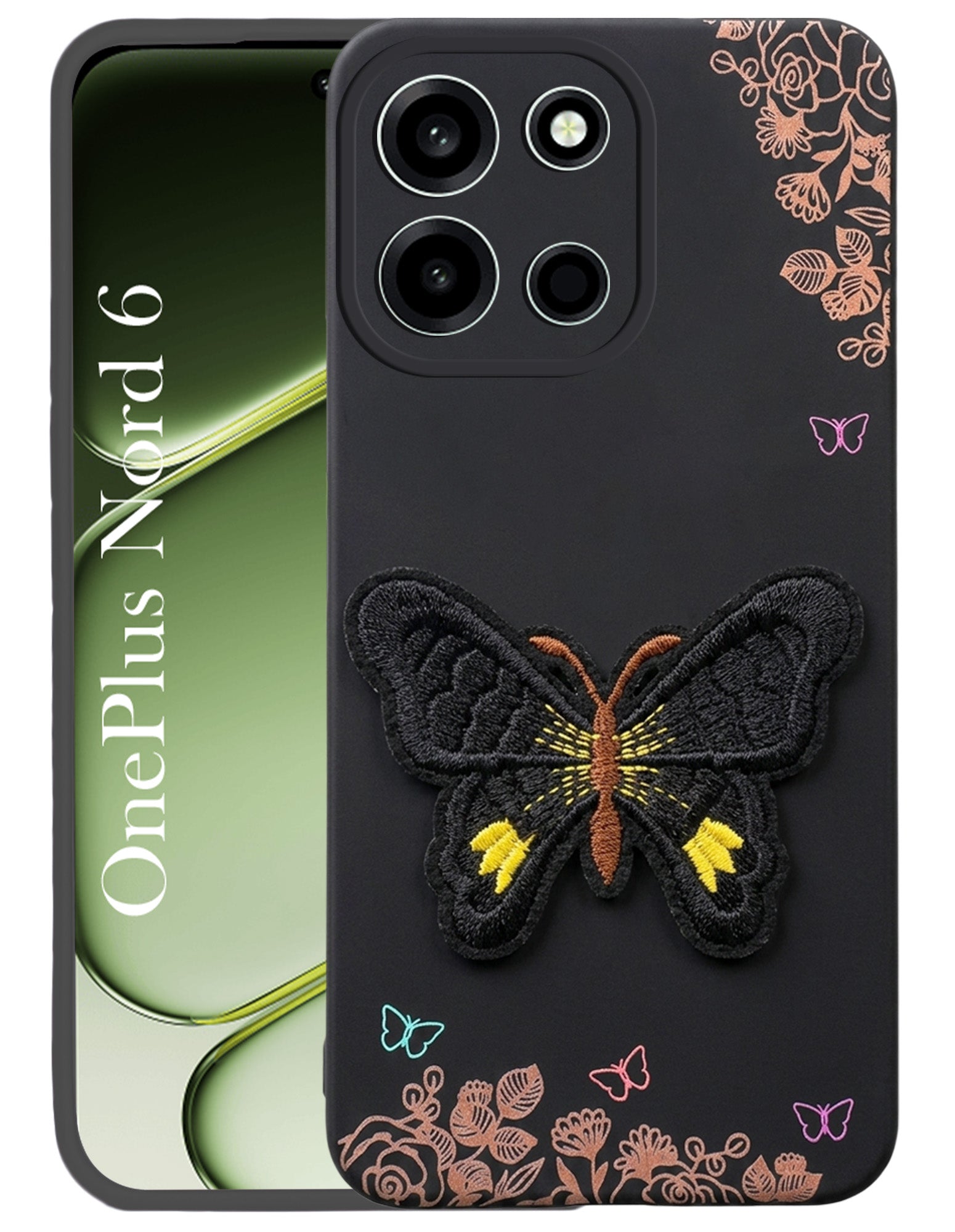 For Oneplus Nord 6 Back Cover Case (Soft Butterfly Embroidery | Women Teen Girls | Camera Protection| Matte Silicone)