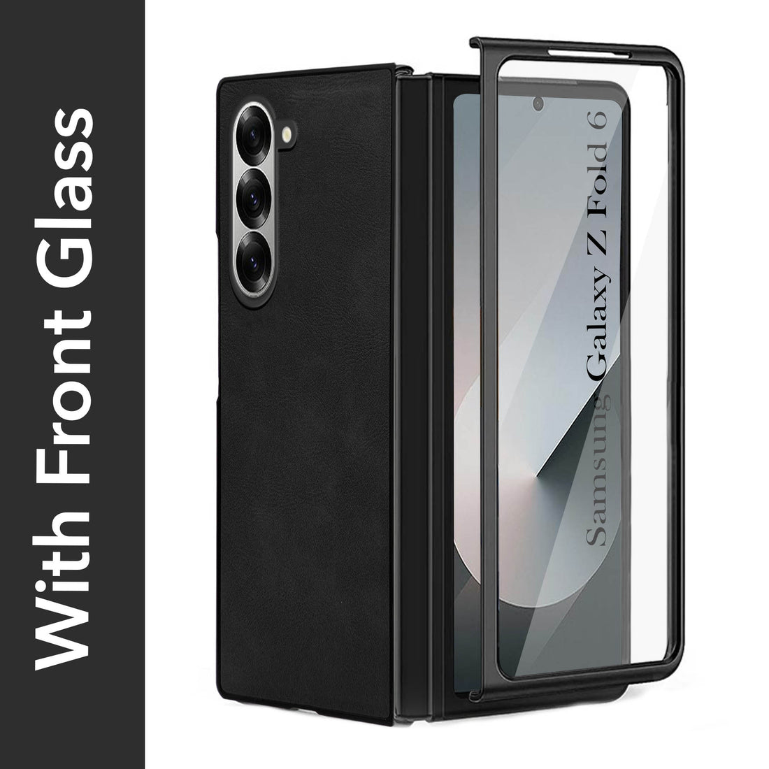 For Samsung Galaxy Z Fold 6 5G Back Cover Front Glass Leather (Full Body Case | Built-in Screen Protector | Inside Fiber Cloth | Minimalist Professional)