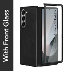 For Samsung Galaxy Z Fold 6 5G Back Cover Front Glass Leather (Full Body Case | Built-in Screen Protector | Inside Fiber Cloth | Minimalist Professional)
