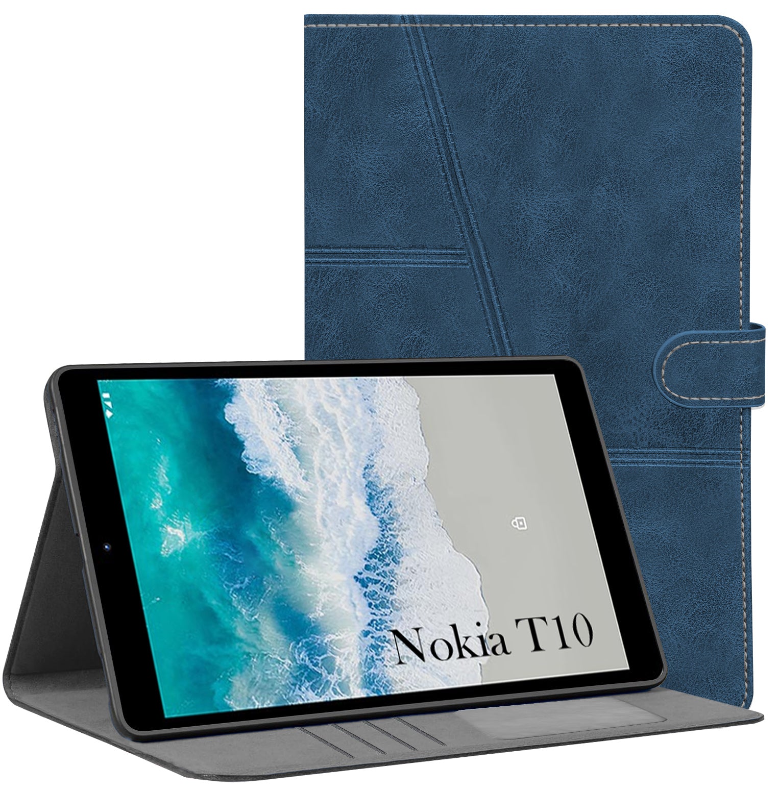 For Flip Cover Folio Case  Nokia T10 (TA-1503, TA-1472, TA-1462, TA-1457) 8 Inch (PU Leather | Multi-Angle Smart Stand | Card Storage Slots | Silicone Back Pouch)