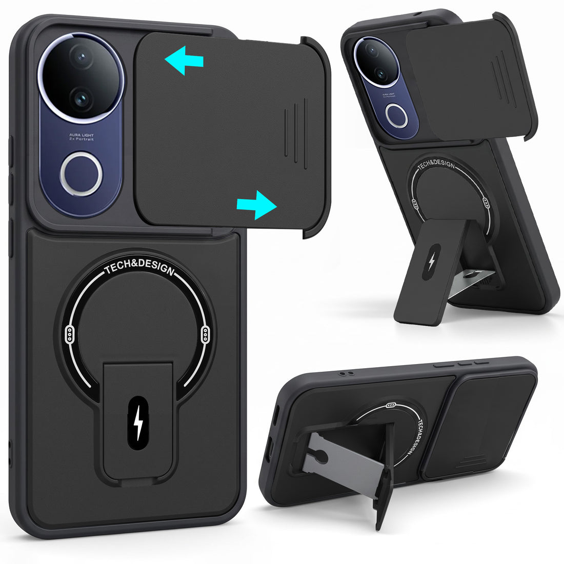 For Vivo T4R Back Case Cover Metallic (Hybrid Armor Kickstand | Sliding Shutter Camera Protection | MagSafe Compatible)