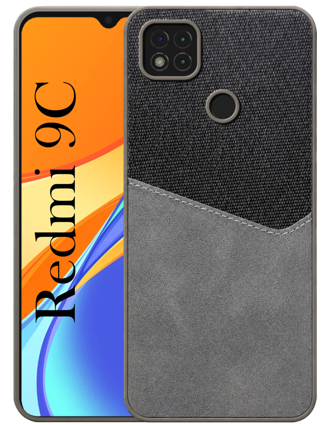 For Redmi 9C Back Cover Case (Dual PU Leather Stitch | Professional Minimalist | Soft and Flexible)