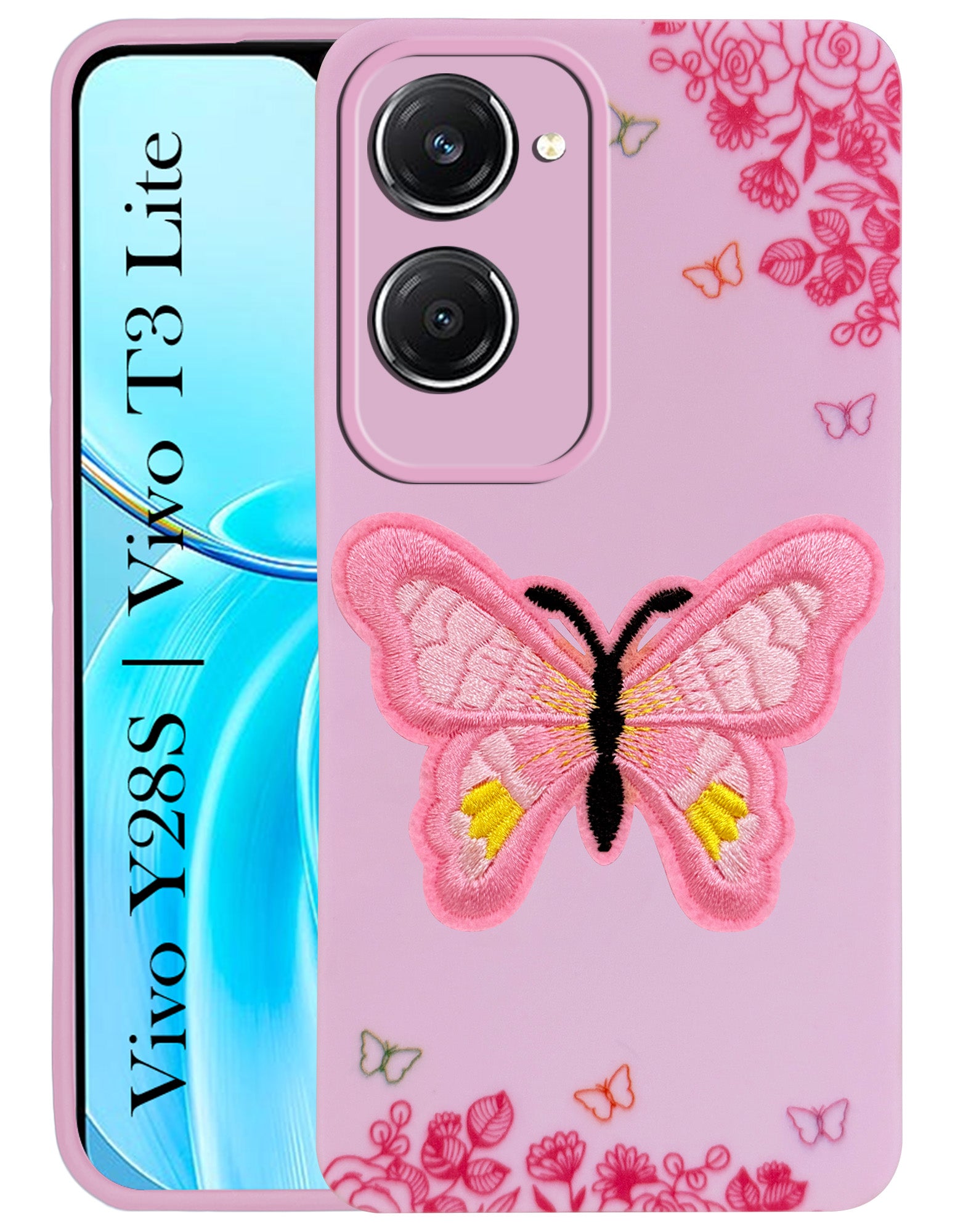 For Vivo T3 Lite 5G | Vivo Y28s 5G Back Cover Case (Soft Butterfly Embroidery | Women Teen Girls | Camera Protection| Matte Silicone)