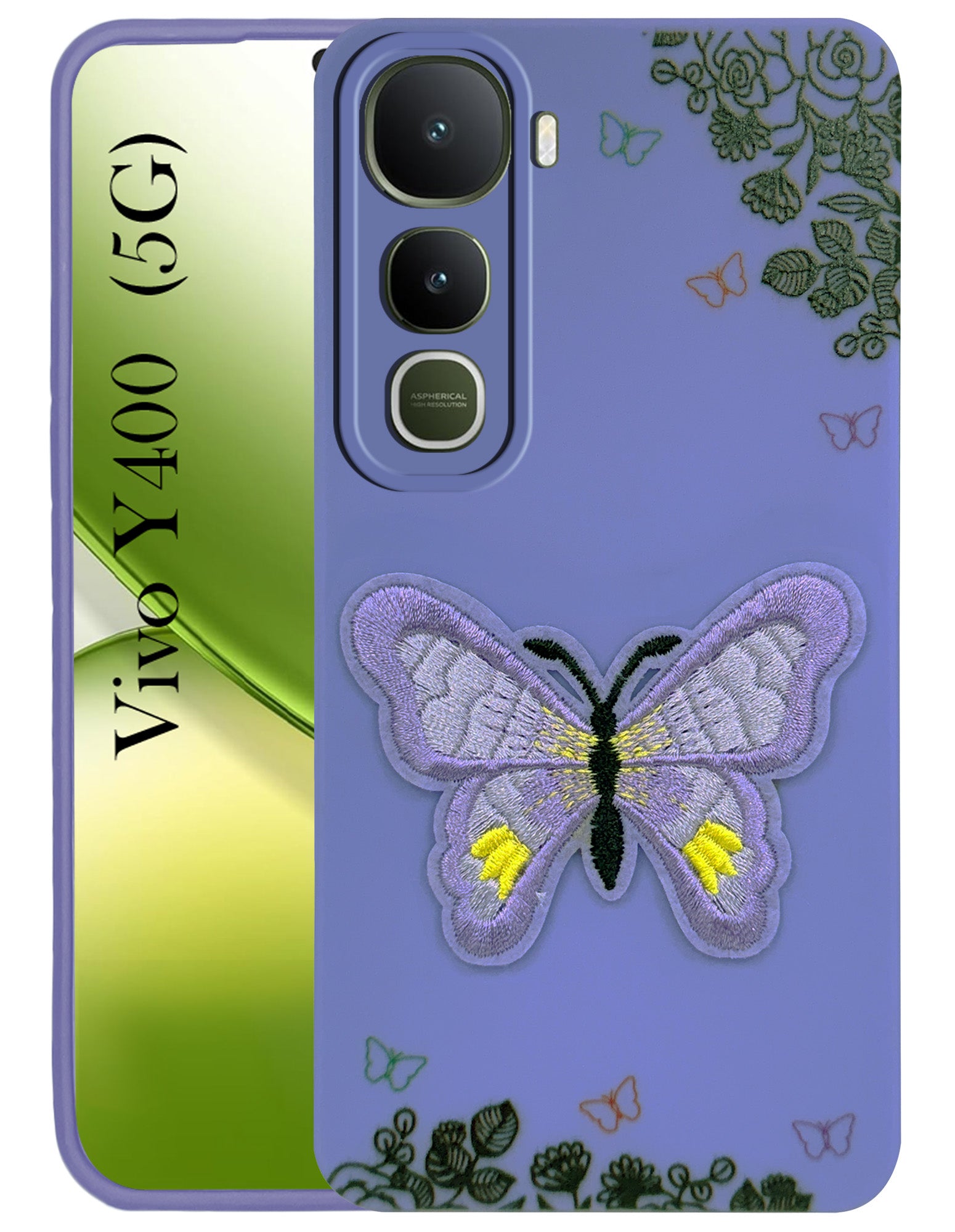 For Vivo Y400 Back Cover Case (Soft Butterfly Embroidery | Women Teen Girls | Camera Protection| Matte Silicone)
