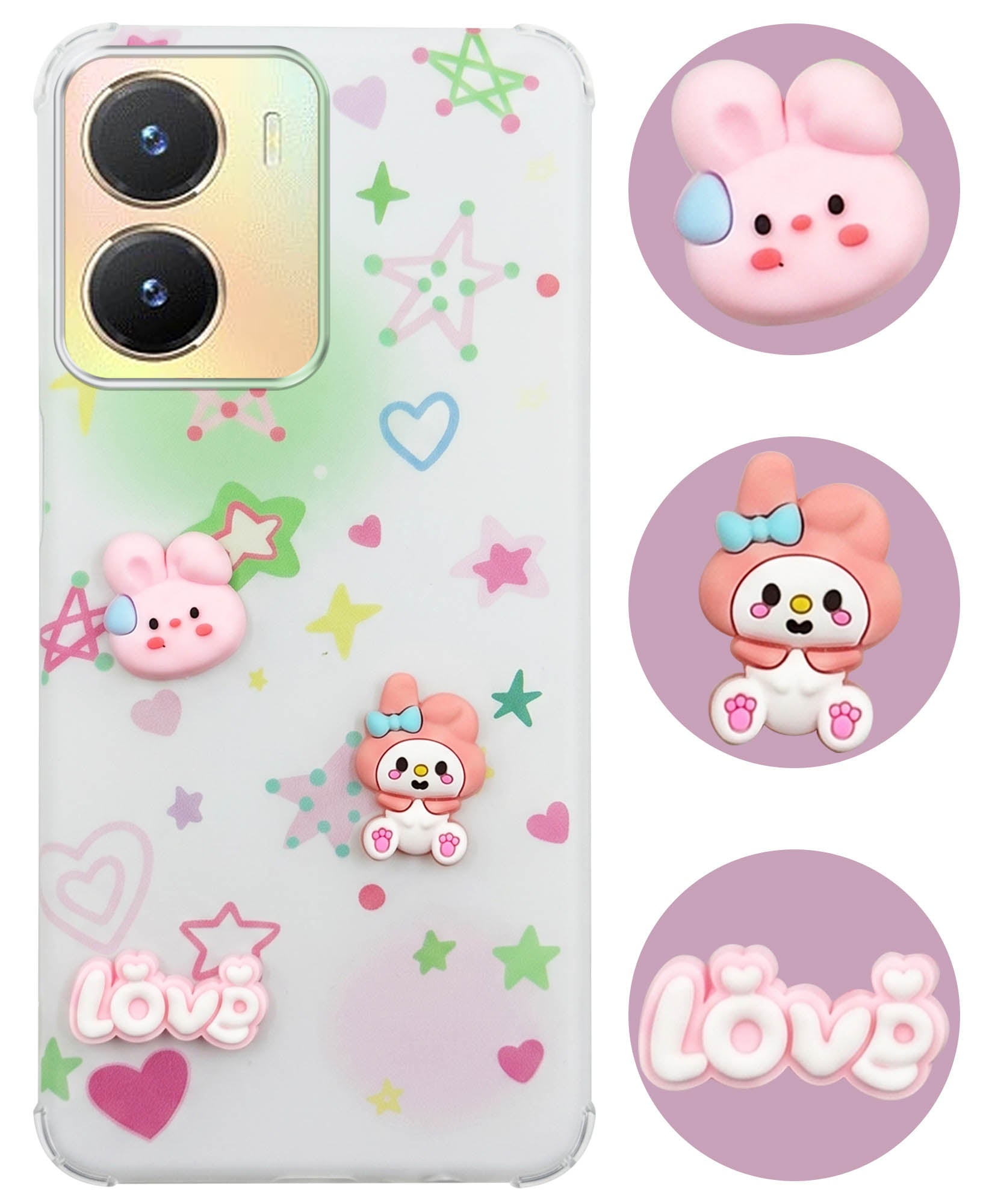 For Vivo T2x Back Cover Case (3D Cute Cartoons | Hard Back Side Soft | Matte Premium Finish | HD Printing)