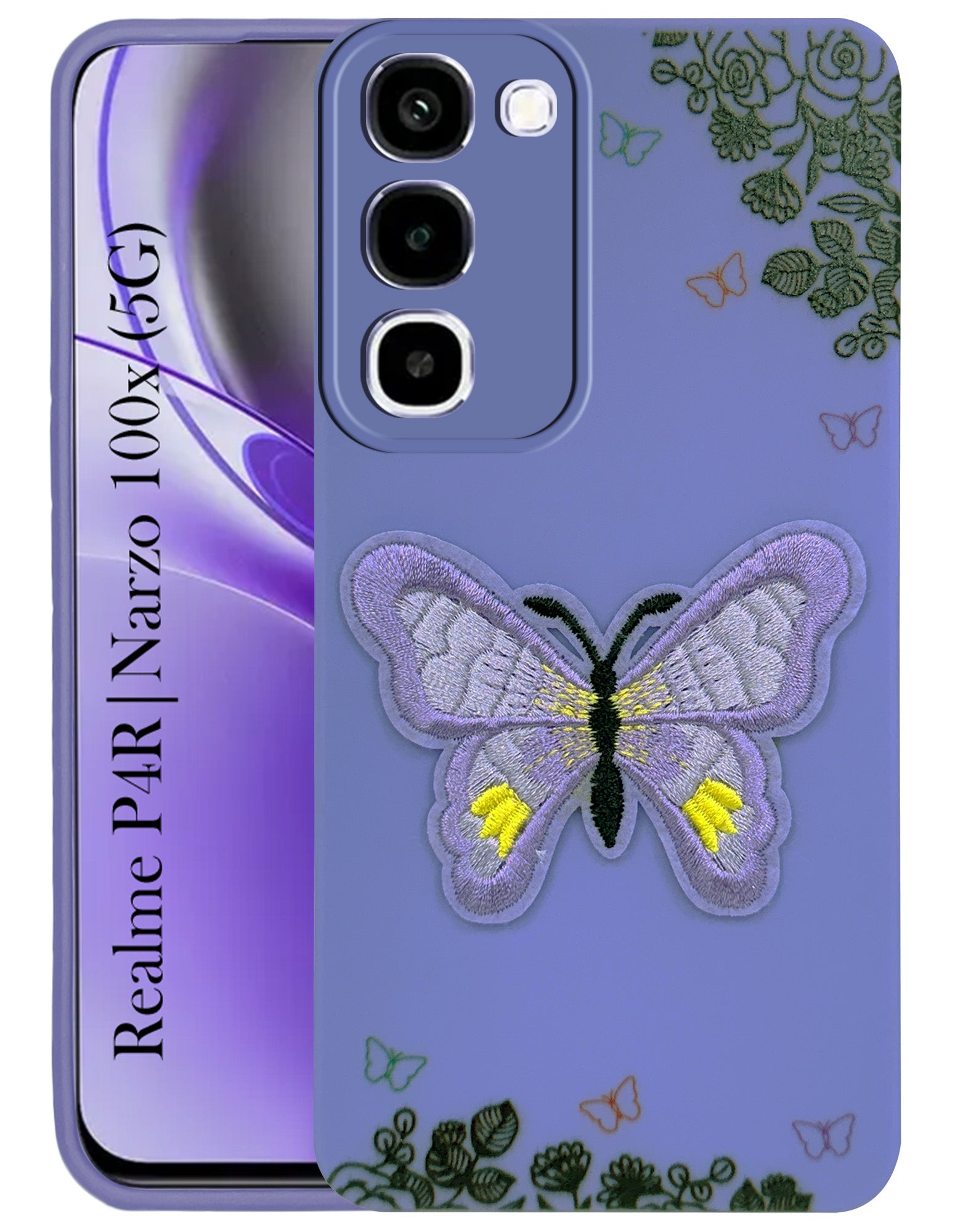 For Realme P4R 5G Back Cover Case (Soft Butterfly Embroidery | Women Teen Girls | Camera Protection| Matte Silicone)