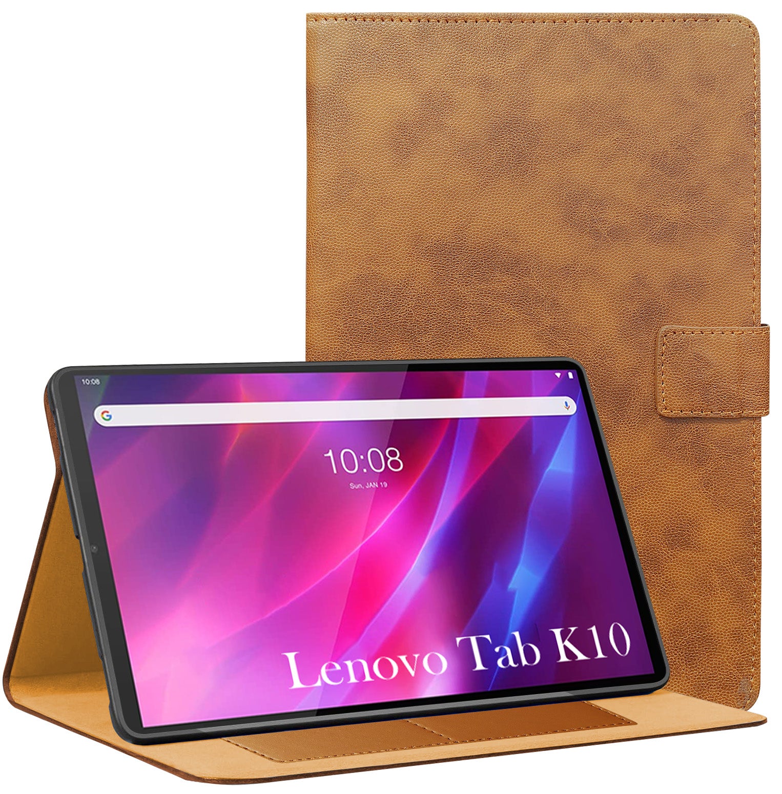 For Flip Cover Folio Cover Lenovo Tab K10 (TB-X6C6F, TB-X6C6X) 10 Inch (PU Leather | Multi-Angle Smart Stand | Card Storage Slots | Silicone Back Pouch)