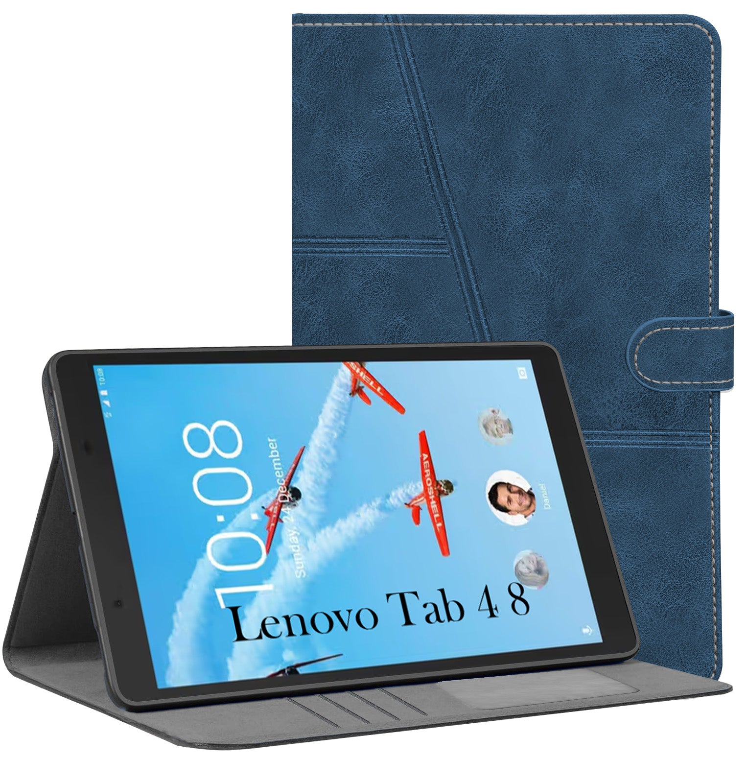 For Lenovo Tab 4 8 8 Inch TB-8504X/8504F Flip Cover Folio Case (PU Leather | Multi-Angle Smart Stand | Card Storage Slots | Silicone Back Pouch)