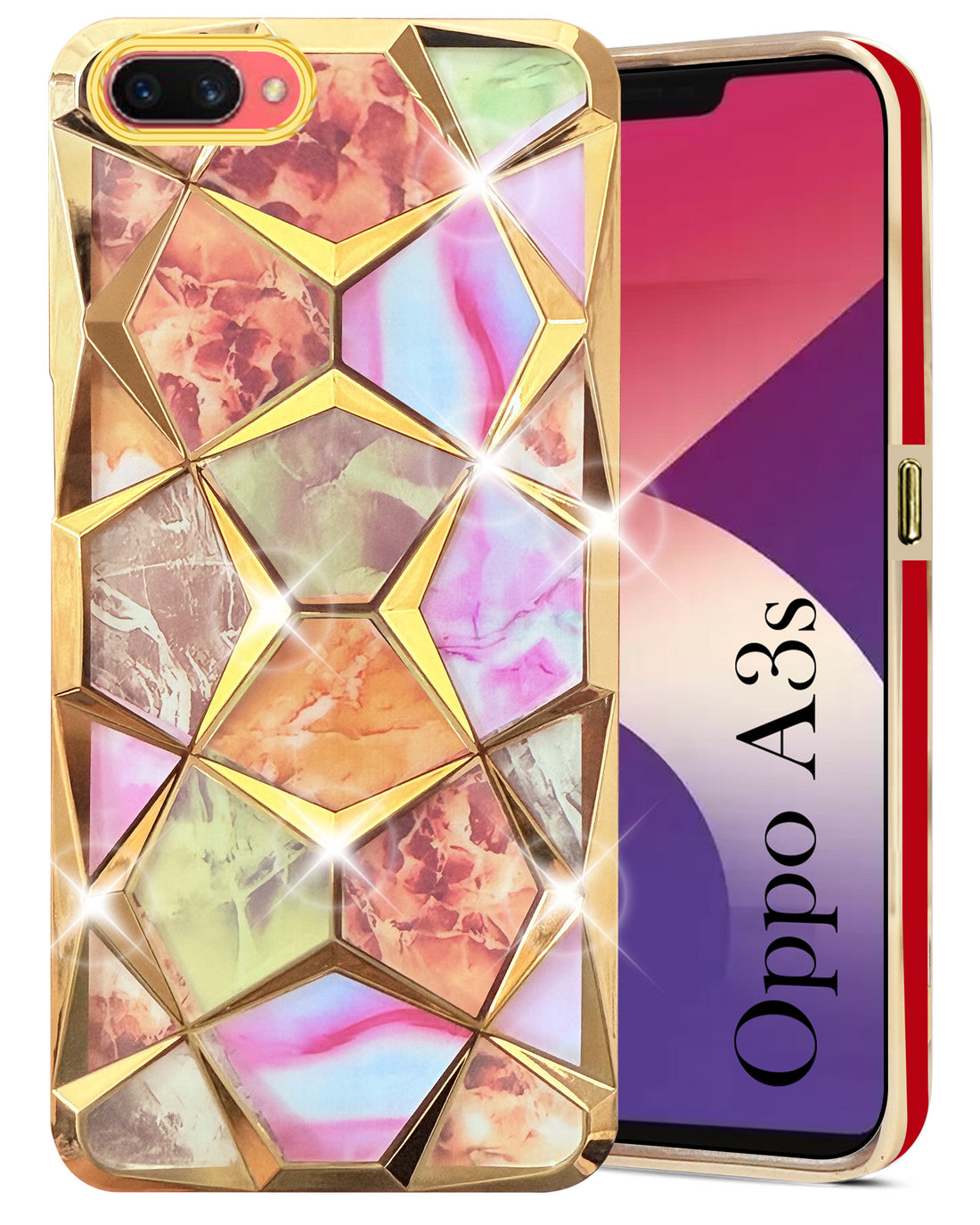 For Oppo A3s Back Cover Case (Dual Design Glitter Sparkle and Detachable Diamond Print Case | Soft and Flexible)