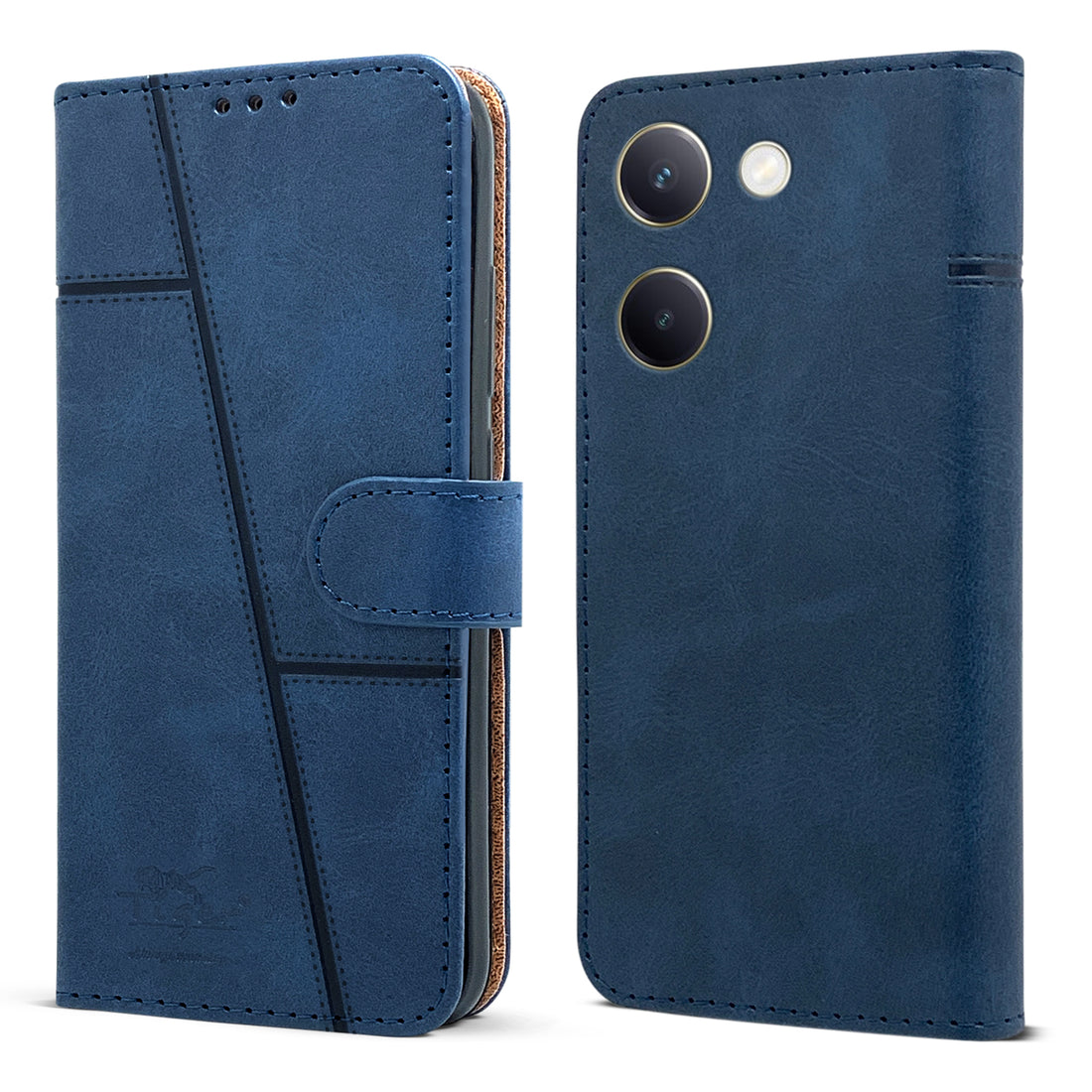 For Vivo Y300 Plus Flip Cover Case ( Stitched Leather with Magnetic Closure)