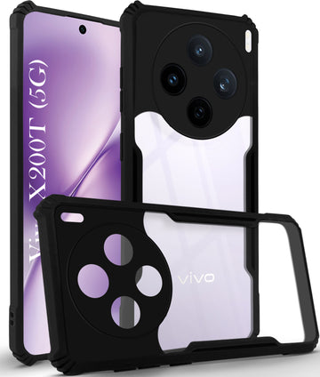For Vivo X200T Back Cover Case Hybrid (Shockproof with Polycarbonate Clear Panel | Professional Black)