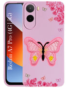 For Redmi A7 Pro (4G | 5G) Back Cover Case (Soft Butterfly Embroidery | Women Teen Girls | Camera Protection| Matte Silicone)