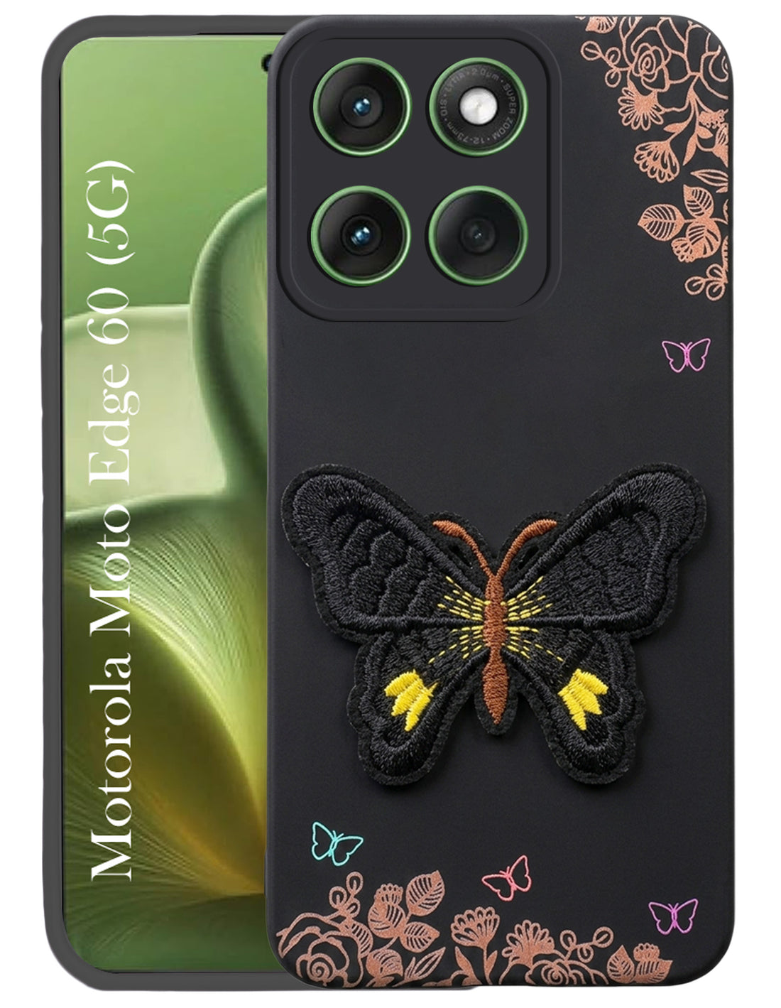 For Motorola Moto Edge 60 Back Cover Case (Soft Butterfly Embroidery | Women Teen Girls | Camera Protection| Matte Silicone)