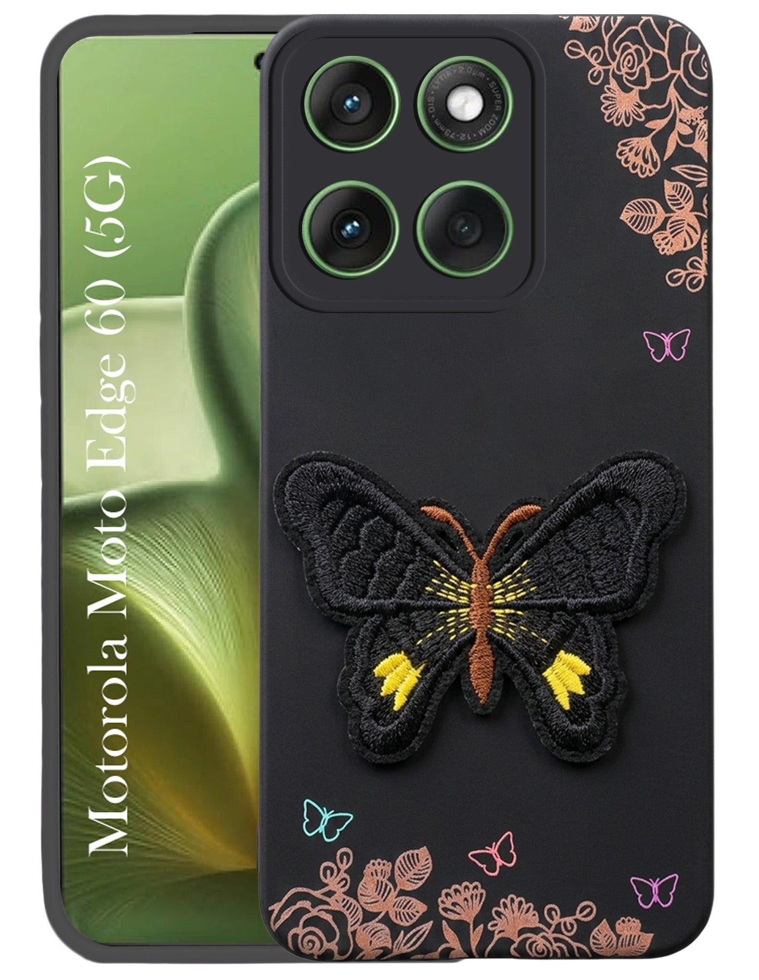 For Motorola Moto Edge 60 Back Cover Case (Soft Butterfly Embroidery | Women Teen Girls | Camera Protection| Matte Silicone)