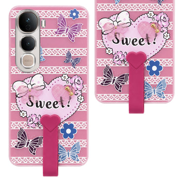 For Vivo Y400 Pro Back Cover Case (3D Cute Heart Strap Holder | Camera Protection | Designer Girls Print)