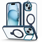 For Apple iPhone 15 Back Cover Case Crystal (Lifetime Anti Yellow | Magnetic Ring Stand | Camera Lens Protection | MagSafe Compatible)