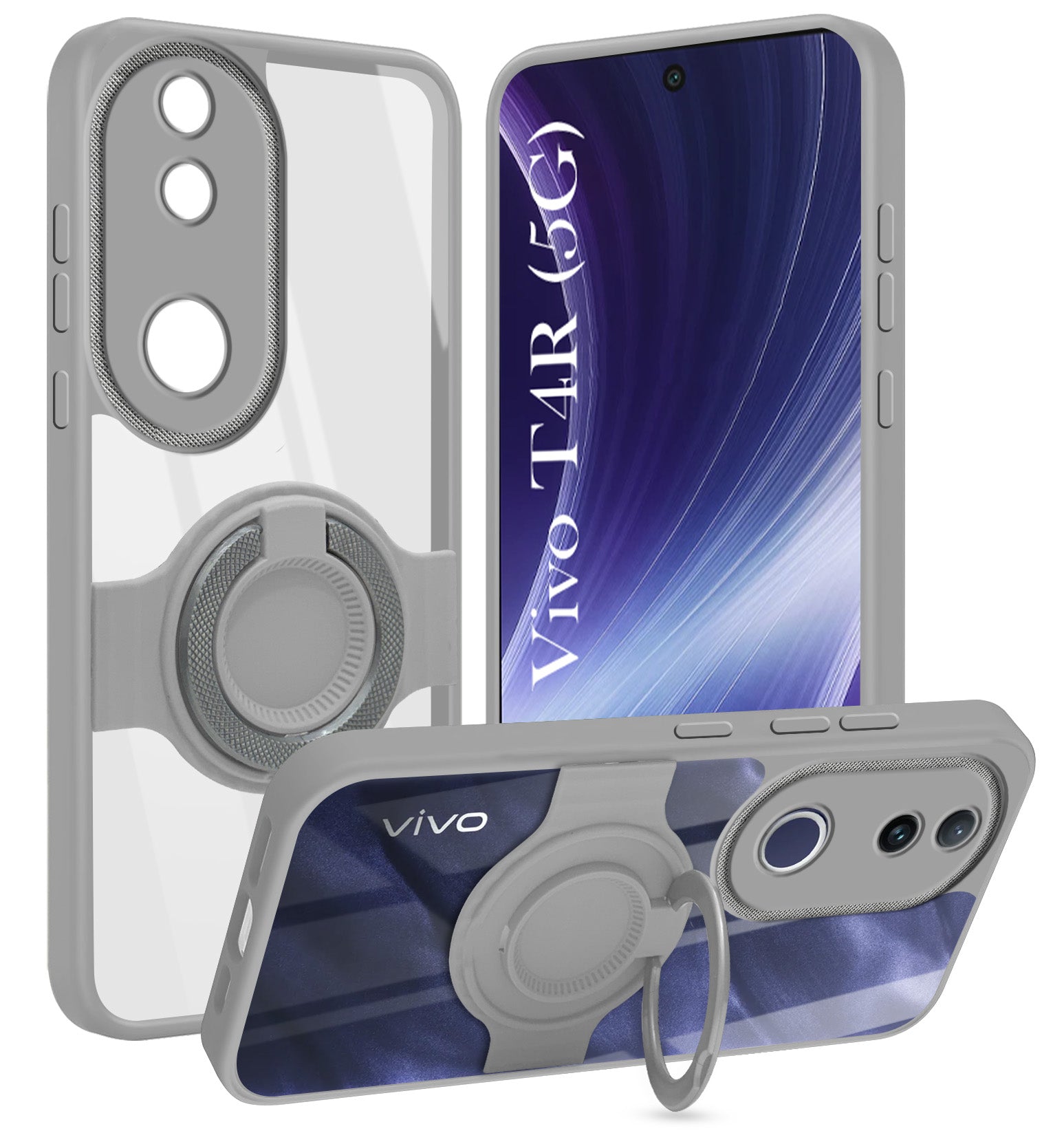 For Vivo T4R Back Cover Case with stand (Built-in Ring Holder Kickstand | Lifetime Anti Yellow | Camera Protection)