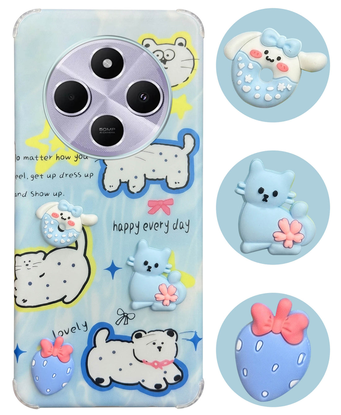 For Redmi A4 5G | Xiaomi Redmi 14C Back Cover Case (3D Cute Cartoons | Hard Back Side Soft | Matte Premium Finish | HD Printing)