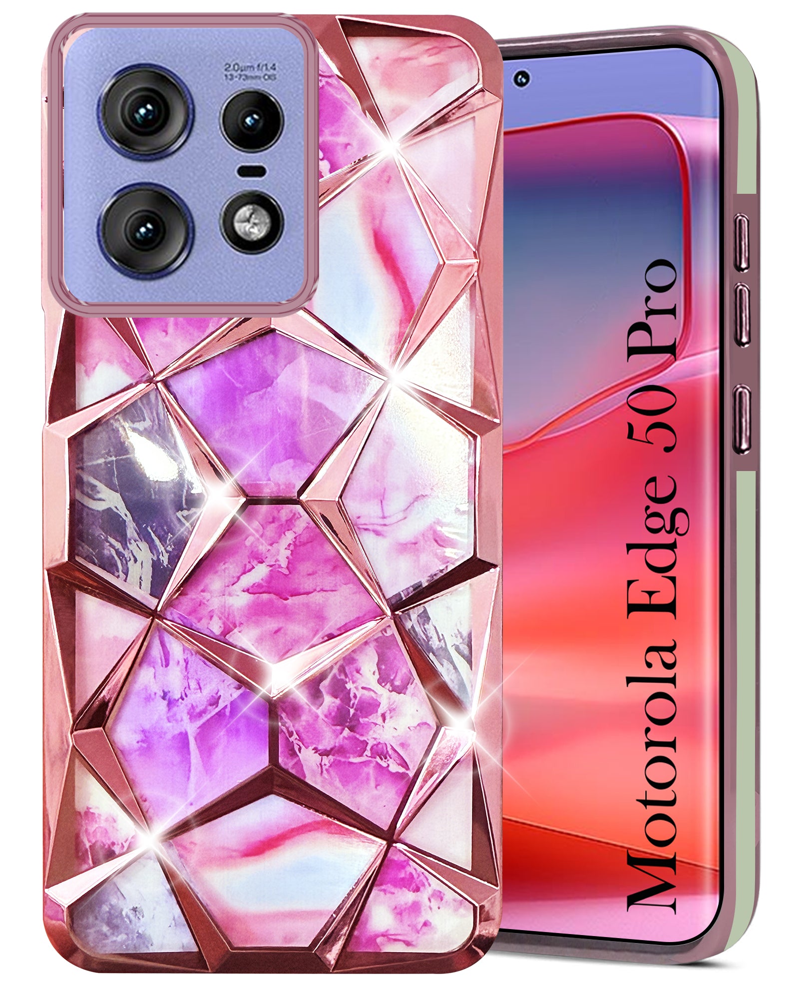 For Motorola Moto Edge 50 Pro Back Cover Case ( Dual Design Glitter Sparkle and Detachable Diamond Print Case | Soft and Flexible)