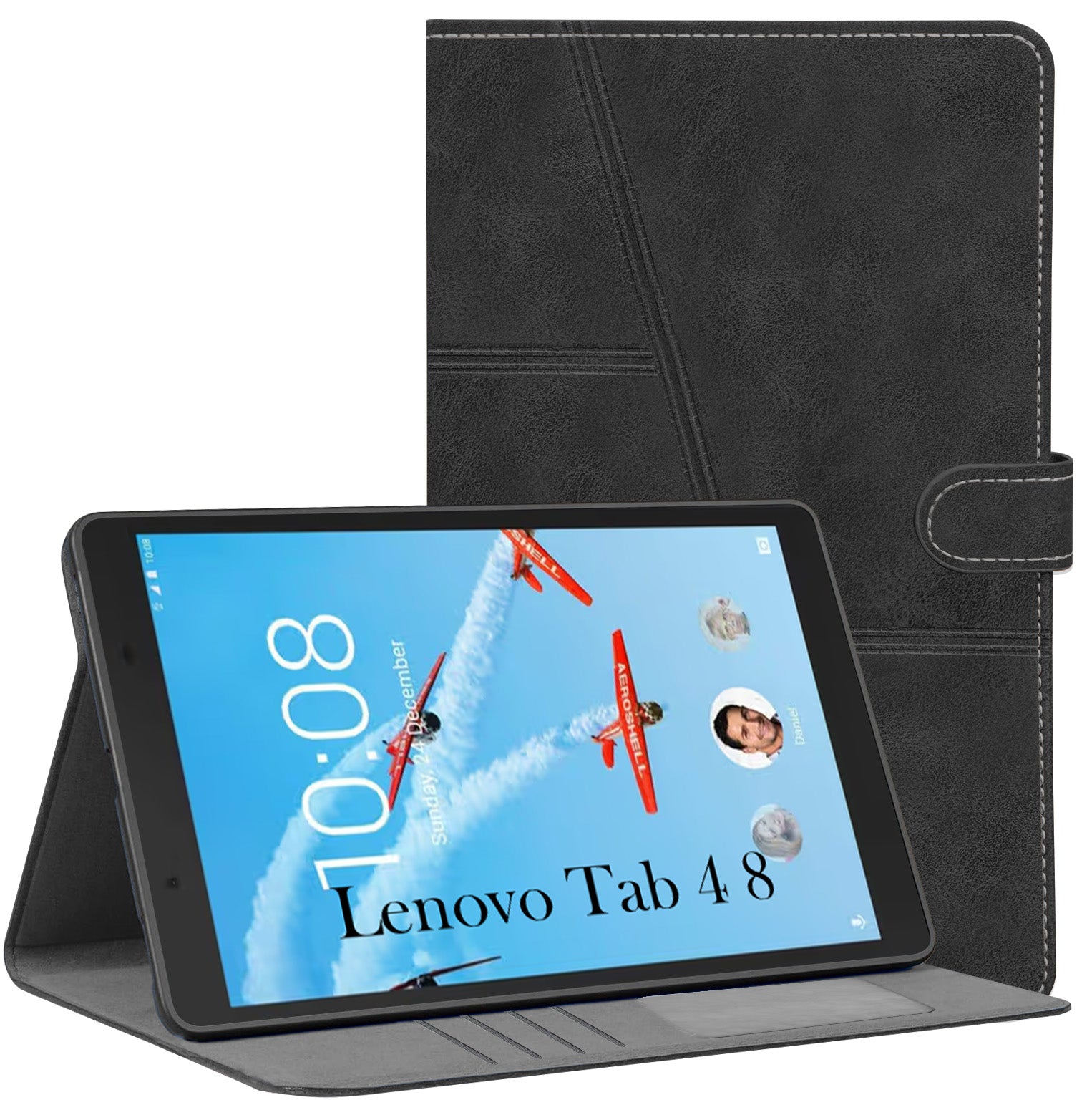 For Lenovo Tab 4 8 8 Inch TB-8504X/8504F Flip Cover Folio Case (PU Leather | Multi-Angle Smart Stand | Card Storage Slots | Silicone Back Pouch)