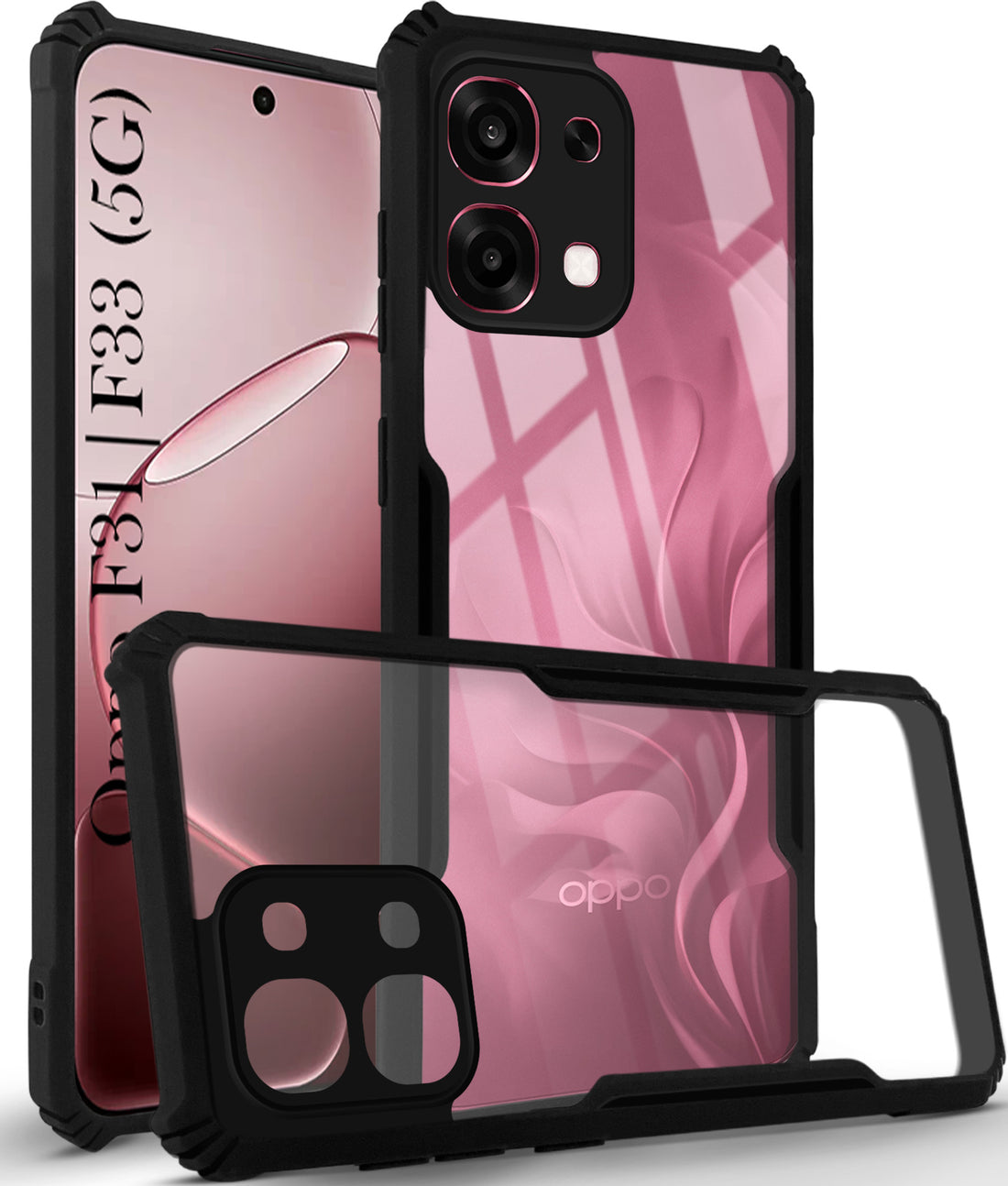 For Oppo F31 5G | Oppo F33 5G Back Cover Case Hybrid (Shockproof with Polycarbonate Clear Panel | Professional Black)