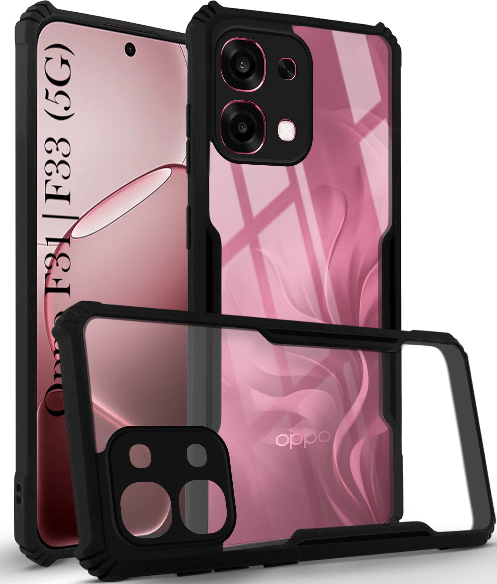 For Oppo F31 5G | Oppo F33 5G Back Cover Case Hybrid (Shockproof with Polycarbonate Clear Panel | Professional Black)