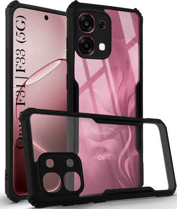 For Oppo F31 5G | Oppo F33 5G Back Cover Case Hybrid (Shockproof with Polycarbonate Clear Panel | Professional Black)