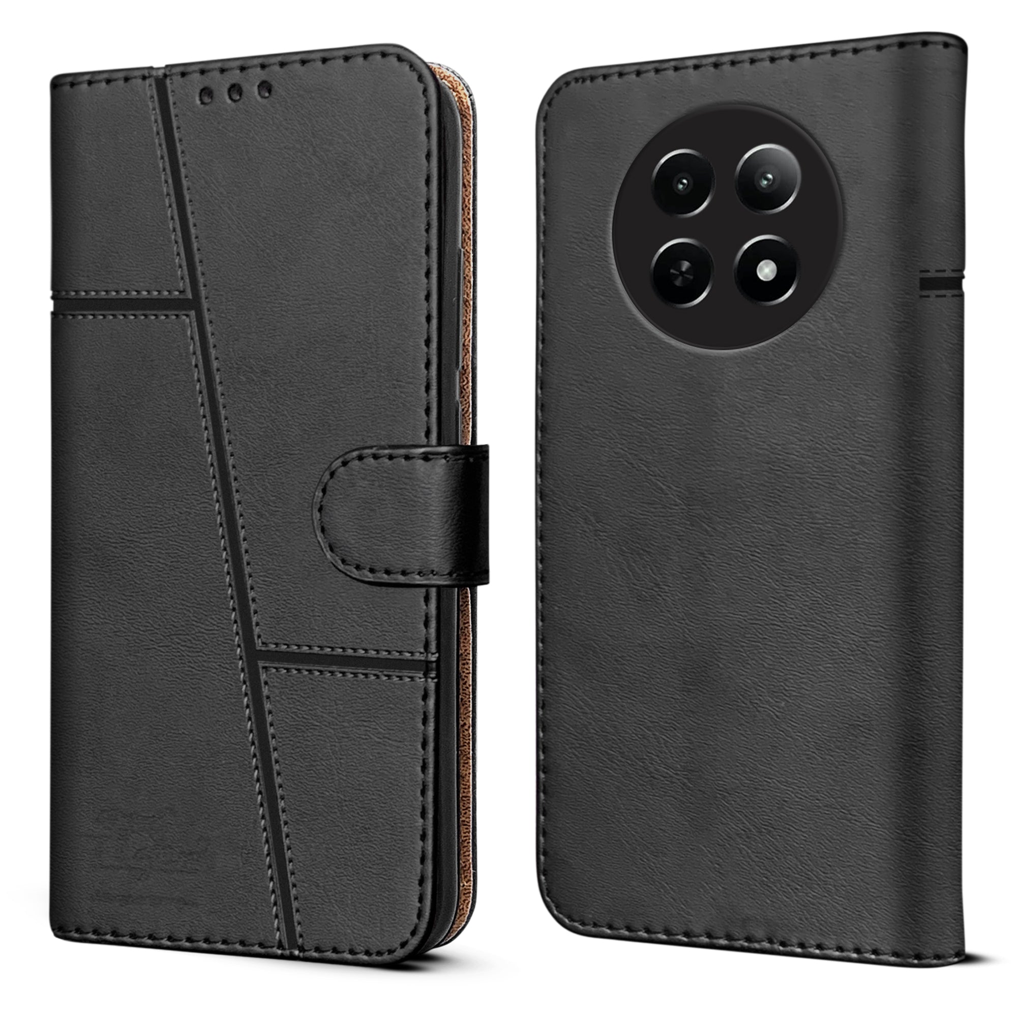 For Realme Narzo N65 5G Flip Cover Case (Stitched Leather with Magnetic Closure)