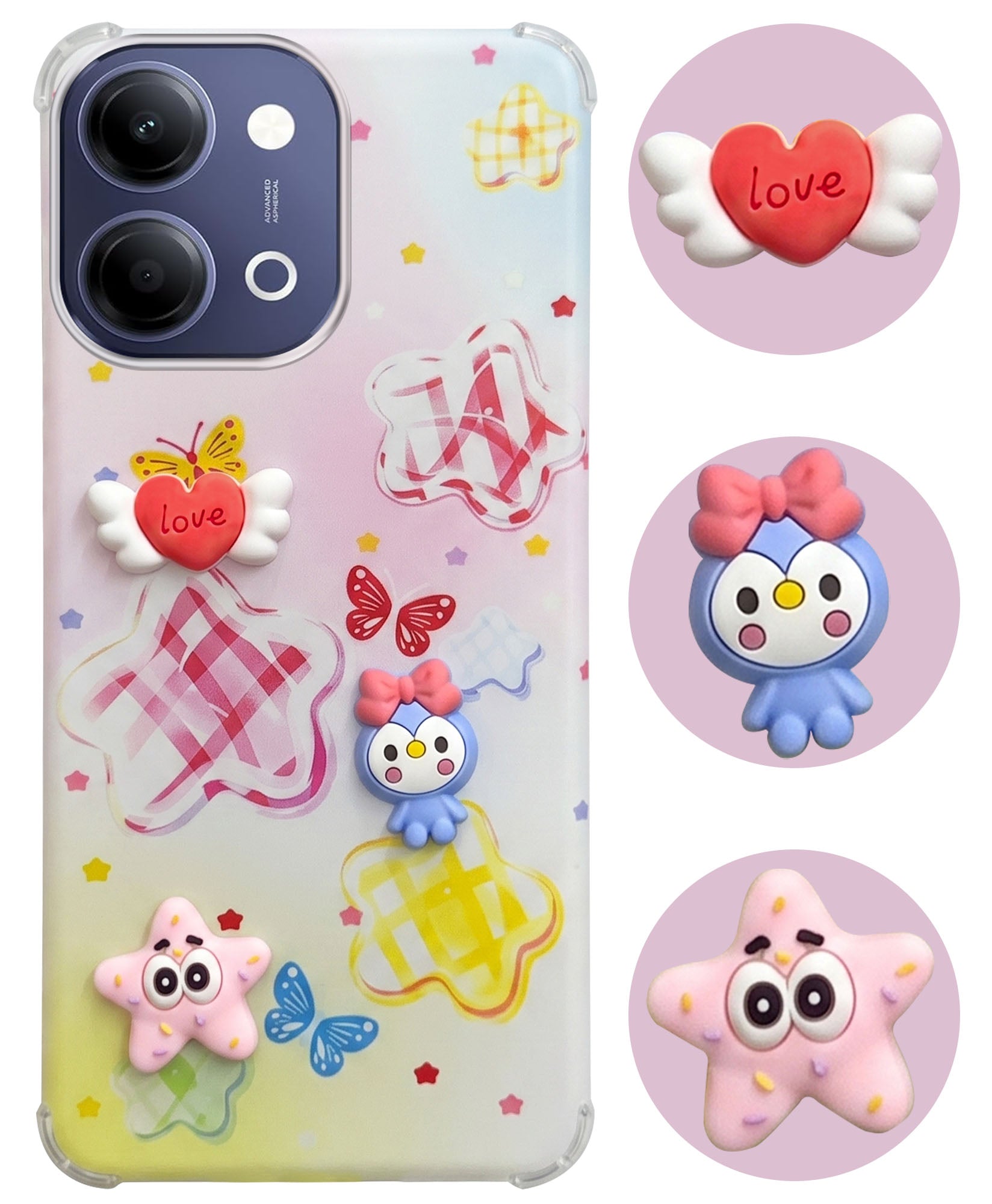 For Vivo Y11 | Vivo Y21 5G Back Cover Case (3D Cute Cartoons | Hard Back Side Soft | Matte Premium Finish | HD Printing)