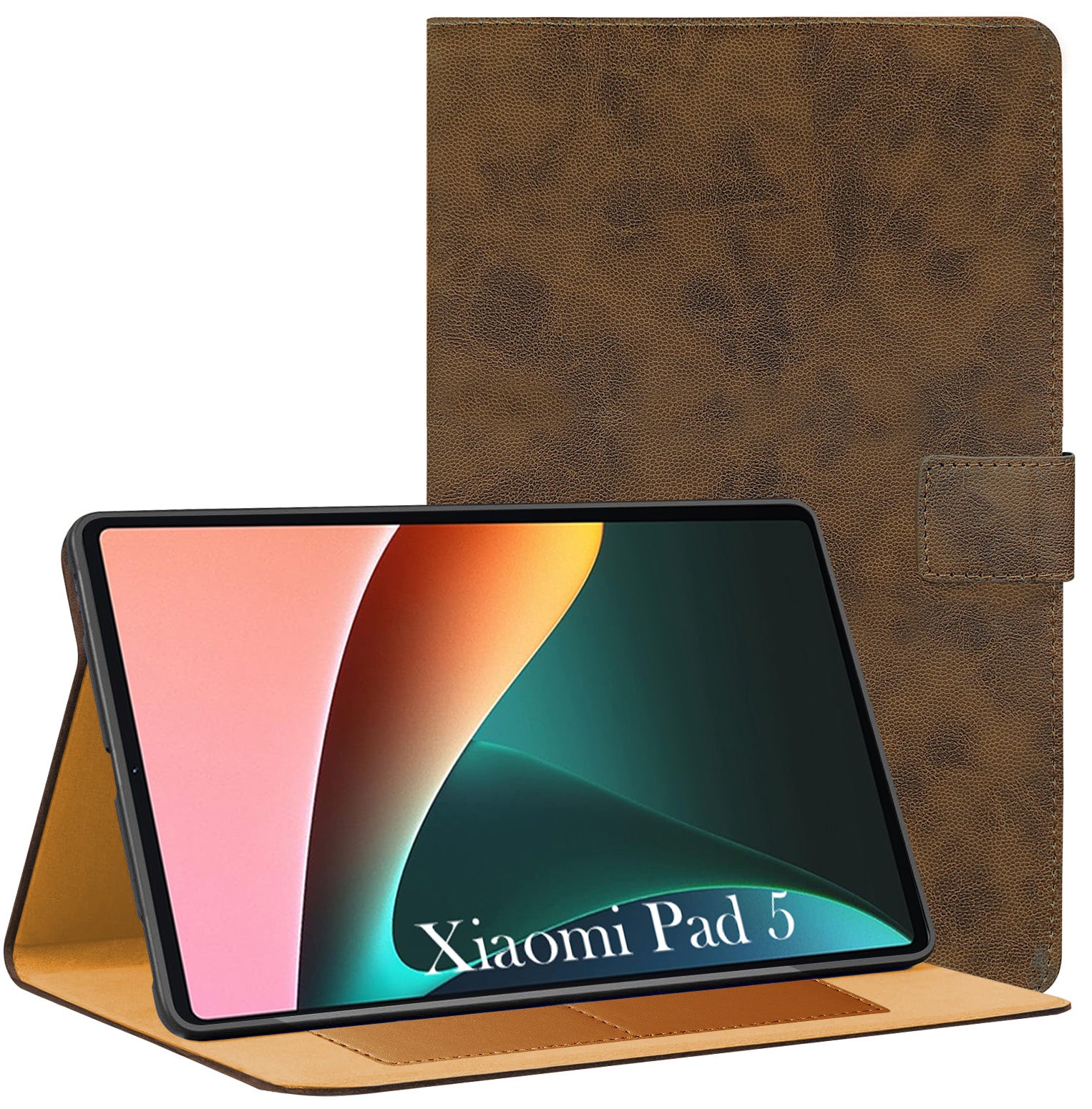 For Xiaomi Pad 5 11 Inch 21051182G/21051182C Flip Cover Folio Cover (PU Leather | Multi-Angle Smart Stand | Card Storage Slots | Silicone Back Pouch)