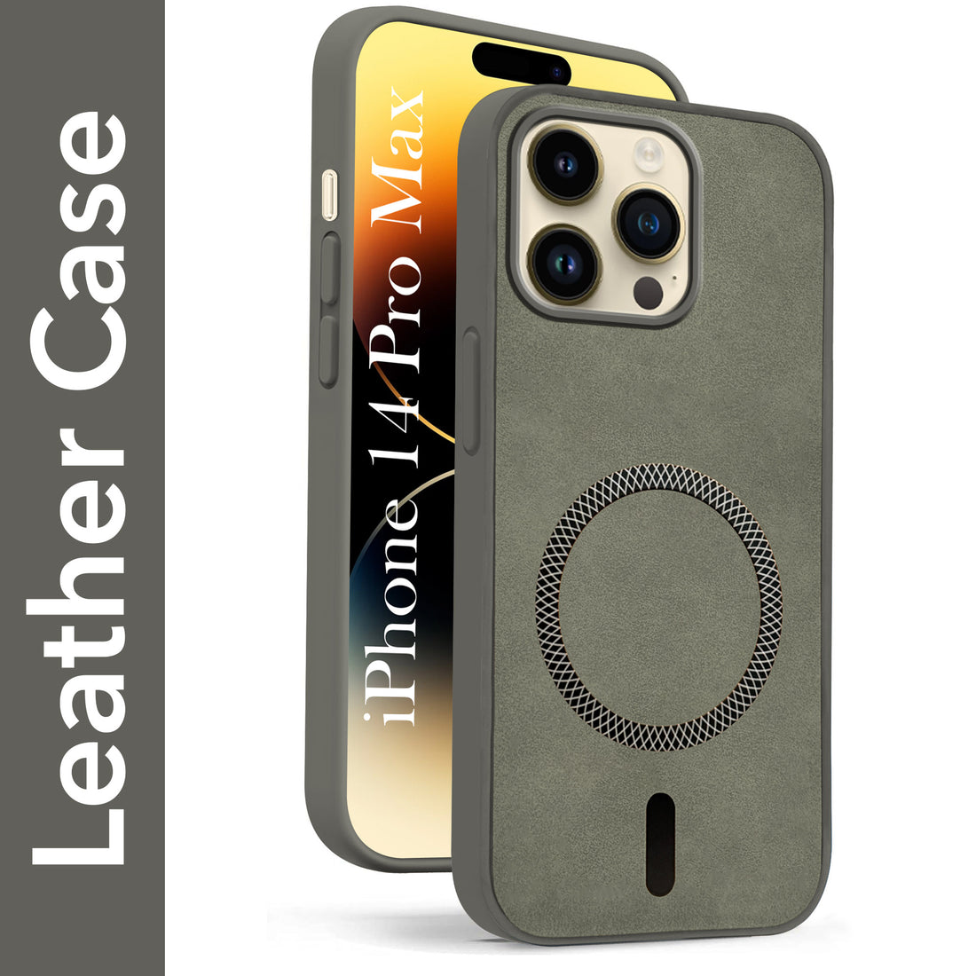 For Apple iPhone 14 Pro Max Back Cover Case Leather Finish(MagSafe Compatible Wireless Charging | Soft Touch | Camera Bump Protection)