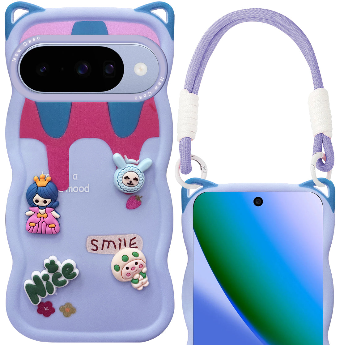 For Google Pixel 10 Back Case Cover Strap (3D Embossed Figures | Strap Holder | 360* Soft Cushion with Camera Bump)