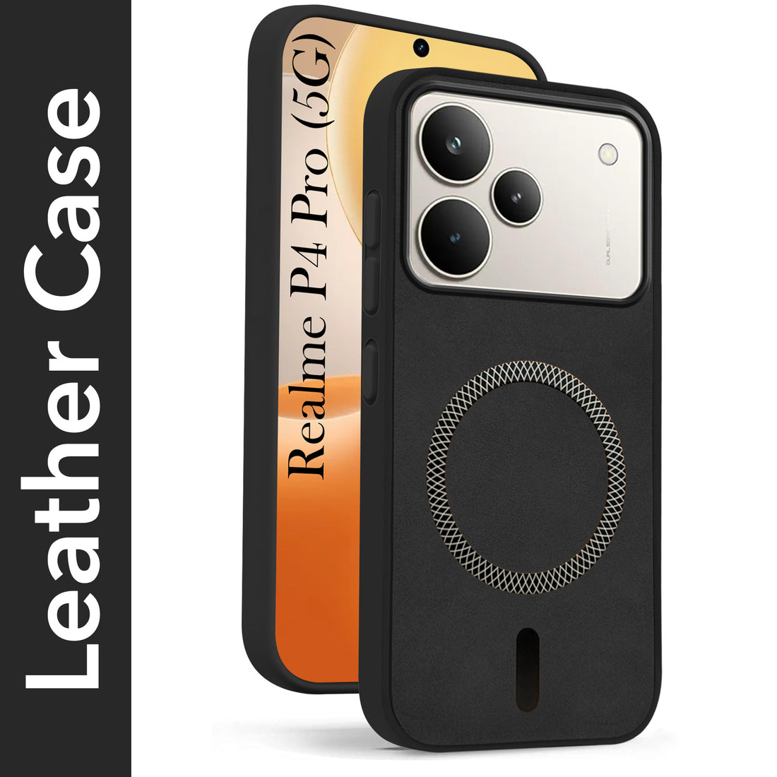 For Realme P4 Pro Back Cover Case Leather Finish (MagSafe Compatible Wireless Charging | Soft Touch | Camera Bump Protection)