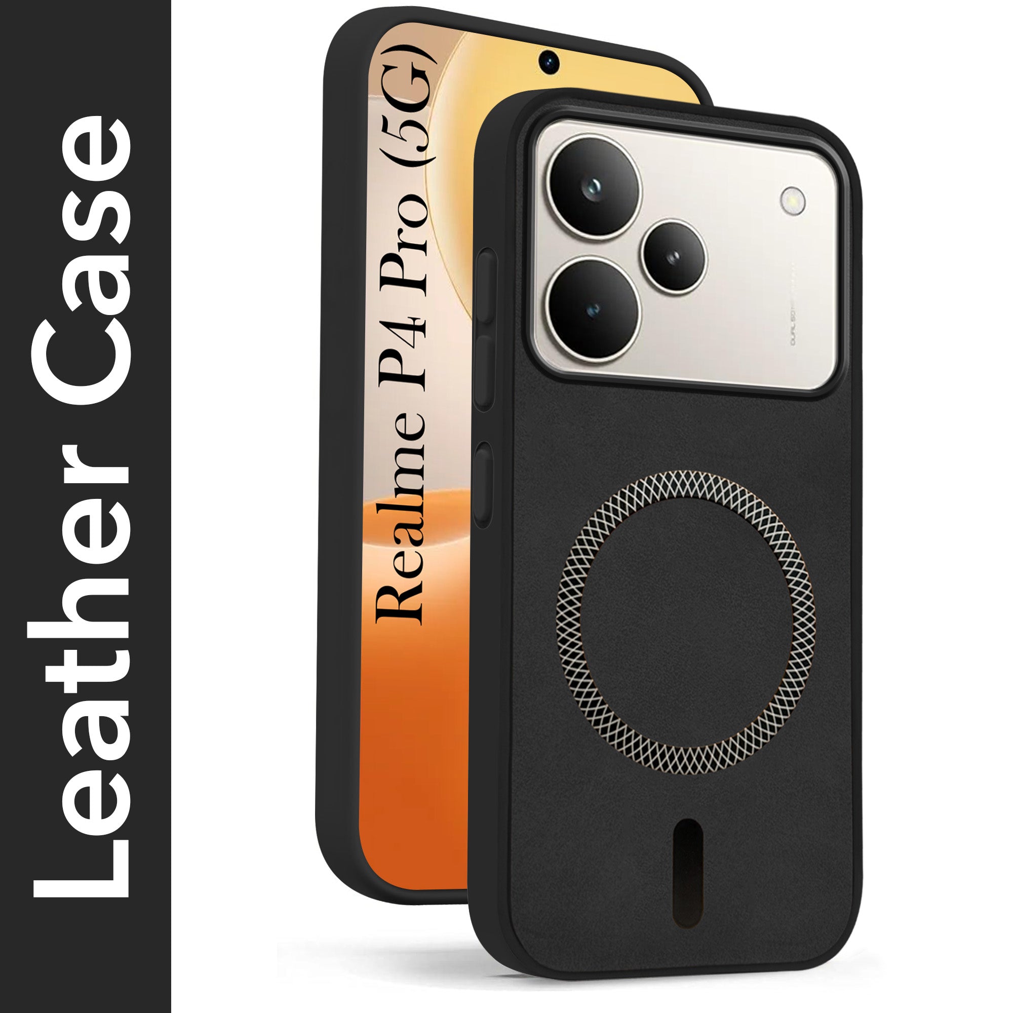 For Realme P4 Pro Back Cover Case Leather Finish (MagSafe Compatible Wireless Charging | Soft Touch | Camera Bump Protection)