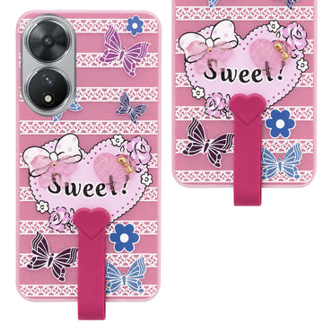For Vivo T2 Back Cover Case (3D Cute Heart Strap Holder | Camera Protection | Designer Girls Print)