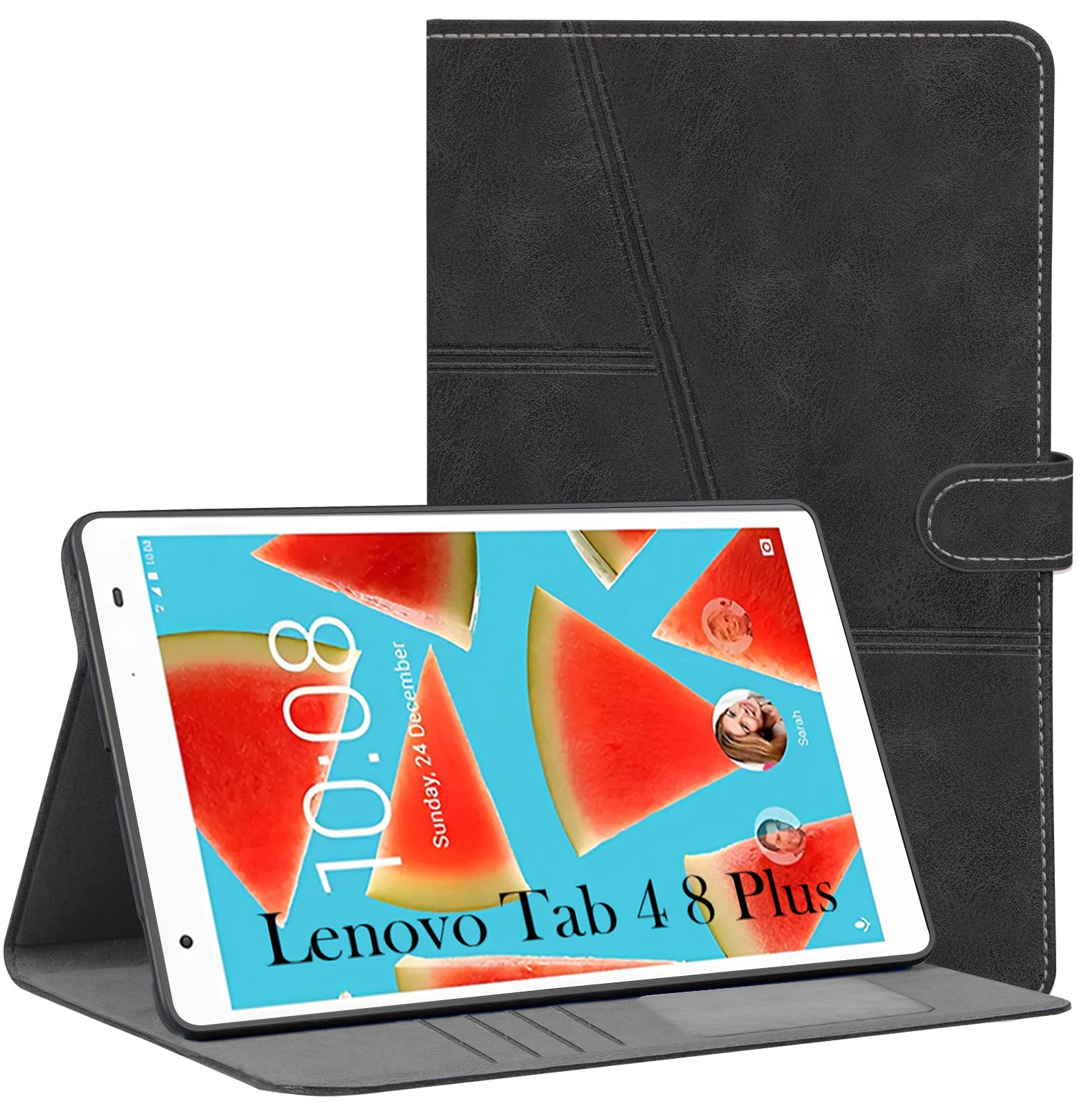 For Flip Cover Folio Case Lenovo Tab 4 8 Plus (TB-8704X) 8 Inch (PU Leather | Multi-Angle Smart Stand | Card Storage Slots | Silicone Back Pouch)