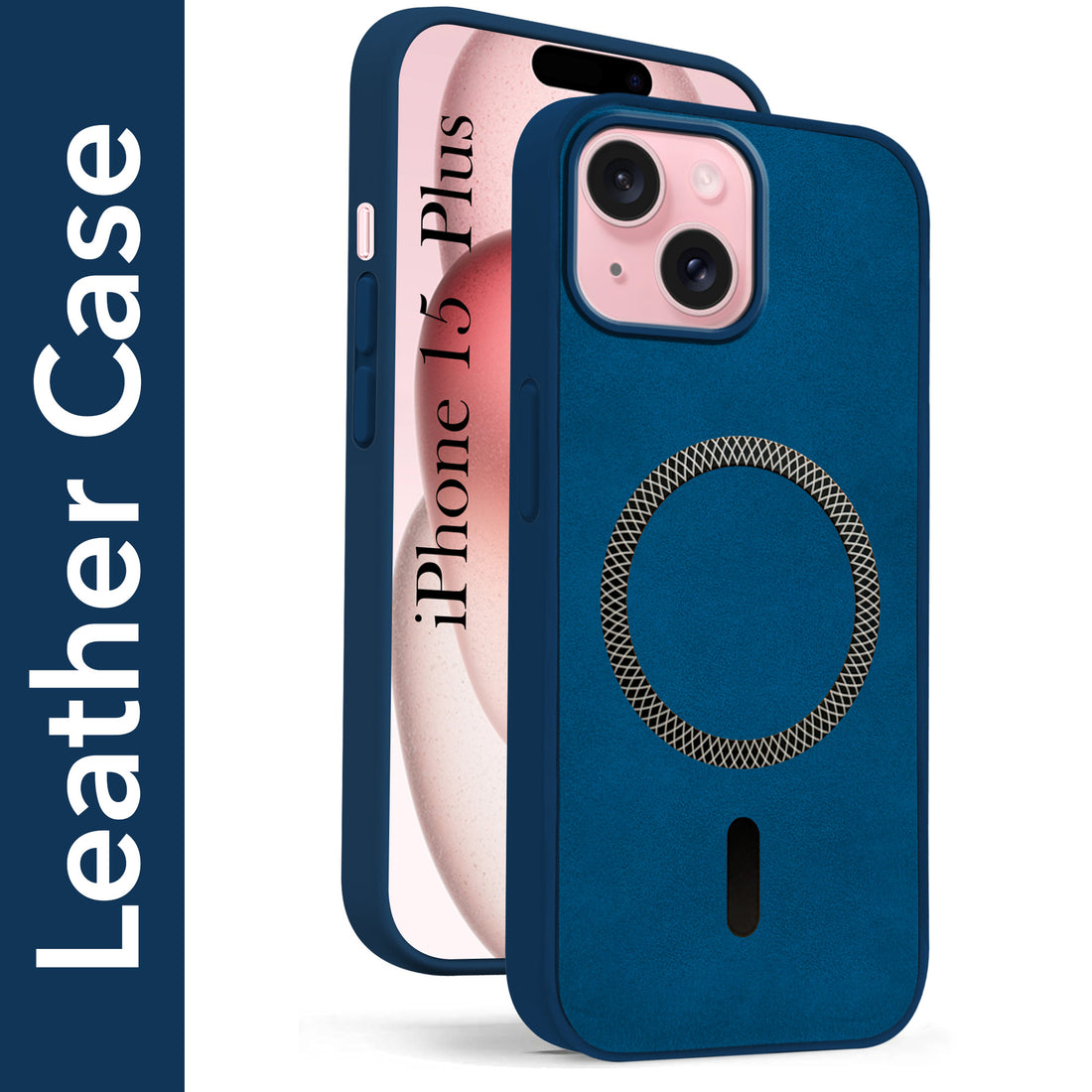 For Apple iPhone 15 Plus Back Cover Case (Sleek Leather Finish | MagSafe Compatible Wireless Charging | Camera Bump Protection)