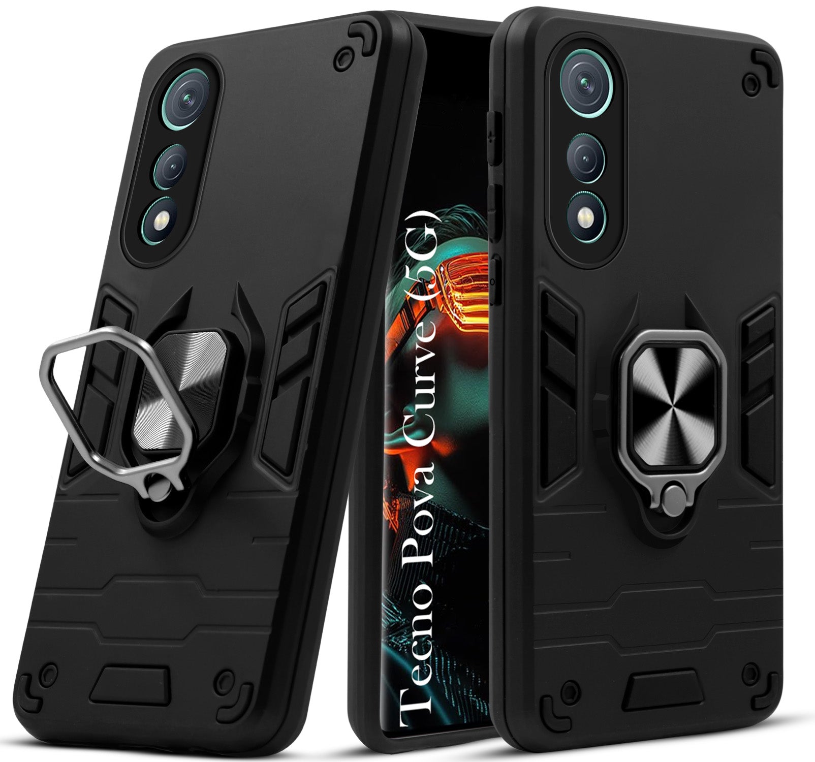 For Tecno Pova Curve Back Cover Case (Shockproof Dual Layer Polycarbonate |Ring Holder Kickstand)