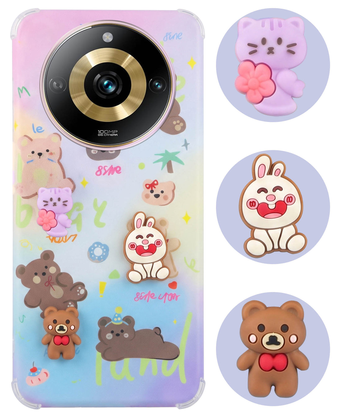 For Realme Narzo 60 Pro Back Cover Case (3D Cute Cartoons | Hard Back Side Soft | Matte Premium Finish | HD Printing)