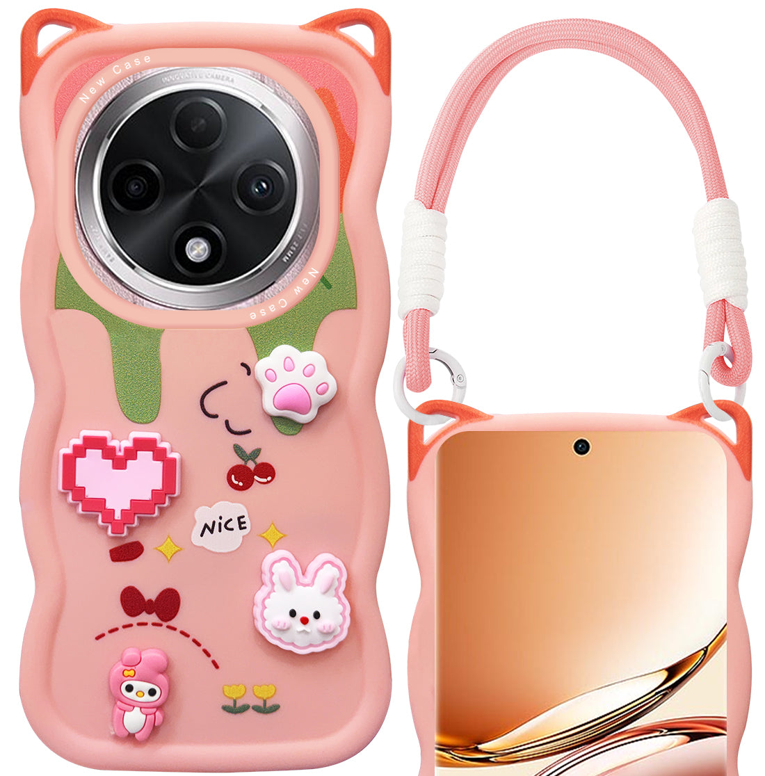 For Oppo F27 Pro | Oppo F27 Pro Plus Back Case Cover Strap (3D embossed Figures | Strap Holder | 360* Soft Cushion with Camera Bump)