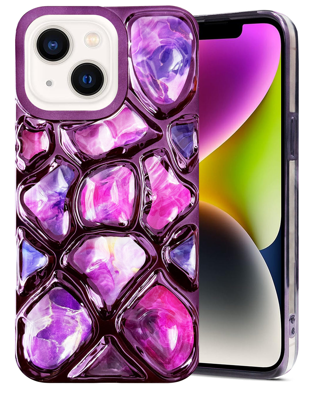 For Apple iPhone 14 Back Cover Case ( Dual Design Glitter Sparkle and Detachable Diamond Print Case | Soft and Flexible)