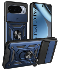 For Google Pixel 10 Pro Back Cover Case (Sliding Shutter Camera Protection | Polycarbonate |Ring Holder Kickstand)