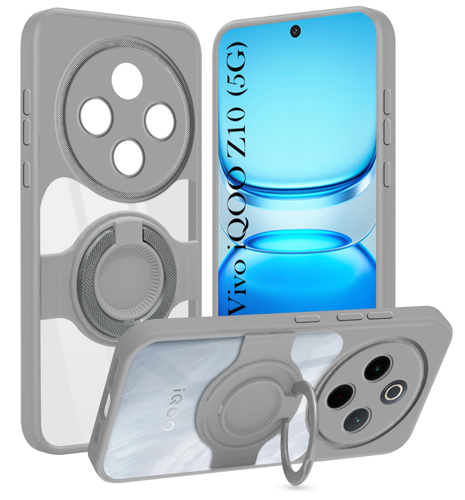 For Vivo iQOO Z10 Back Cover Case with stand (Built-in Ring Holder Kickstand | Lifetime Anti Yellow | Camera Protection)
