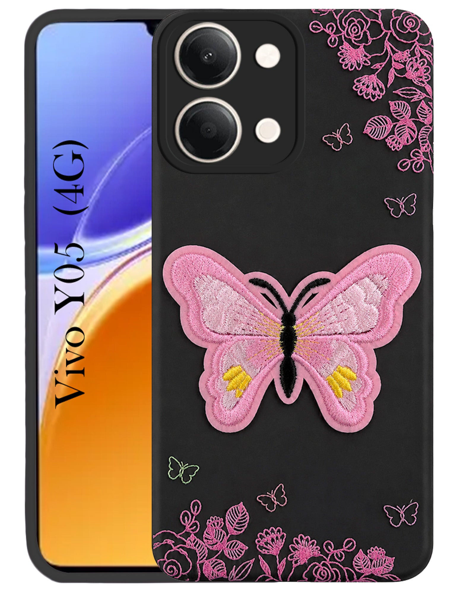 For Vivo Y05 4G Back Cover Case (Soft Butterfly Embroidery | Women Teen Girls | Camera Protection| Matte Silicone)