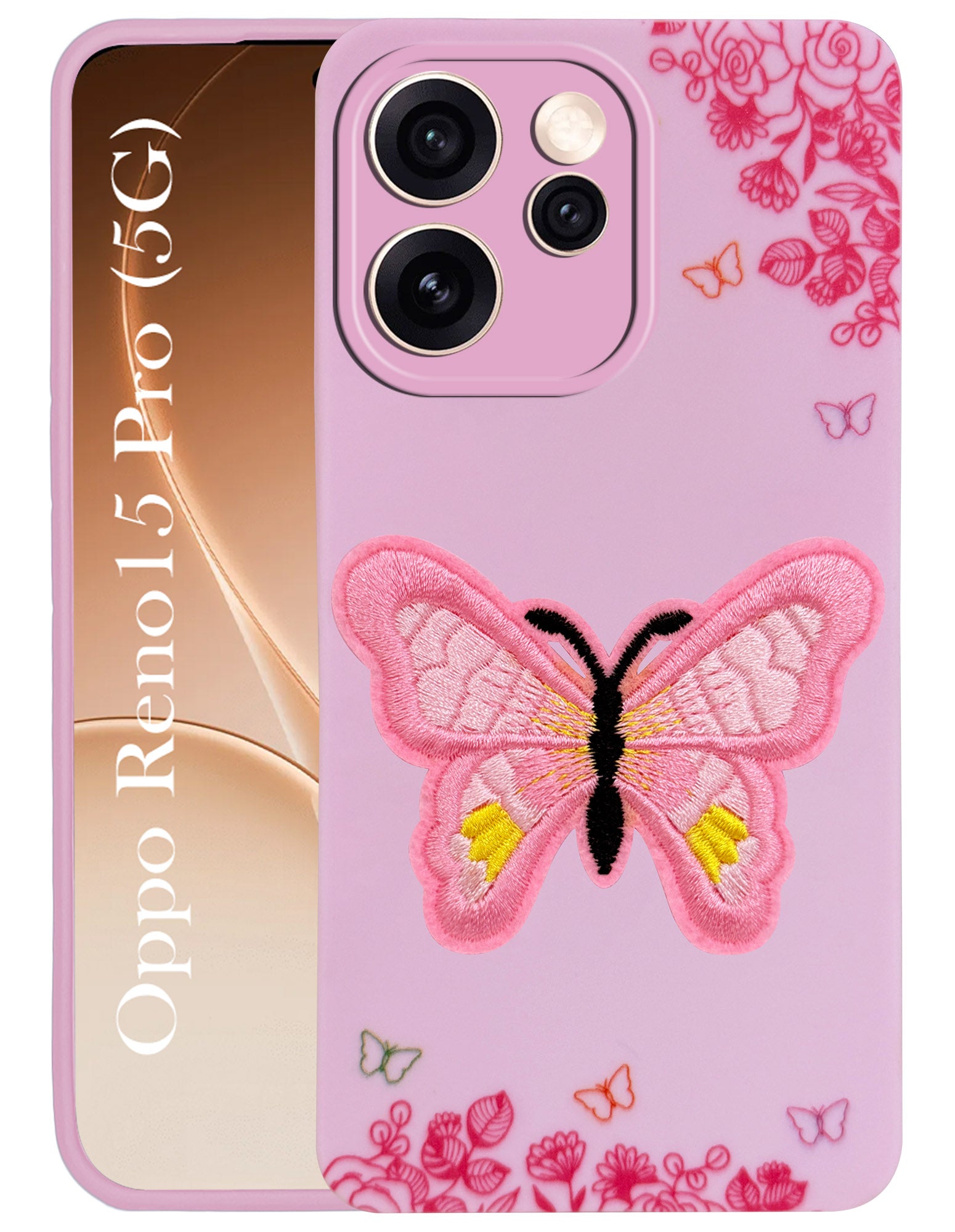 For Oppo Reno15 Pro 5G | Oppo Reno 15 Pro 5G Back Cover Case (Soft Butterfly Embroidery | Women Teen Girls | Camera Protection| Matte Silicone)