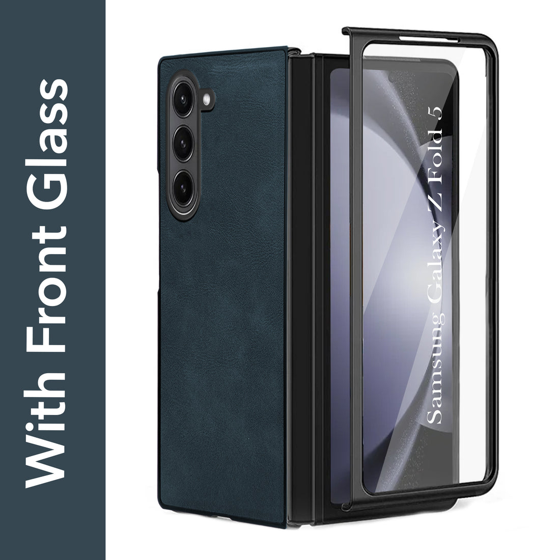 For Samsung Galaxy Z Fold 5 5G Back Cover Front Glass Leather (Full Body Case | Built-in Screen Protector | Inside Fiber Cloth | Minimalist Professional)