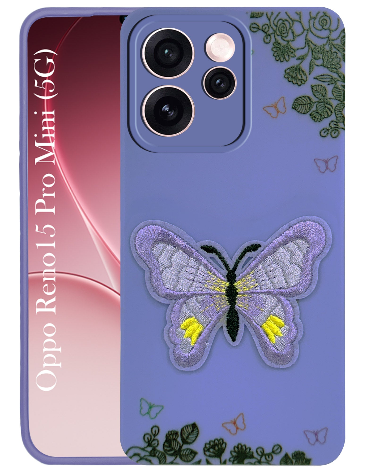 For Oppo Reno15 Pro Mini 5G | Oppo Reno 15 Pro Mini 5G Back Cover Case (Soft Butterfly Embroidery | Women Teen Girls | Camera Protection| Matte Silicone)