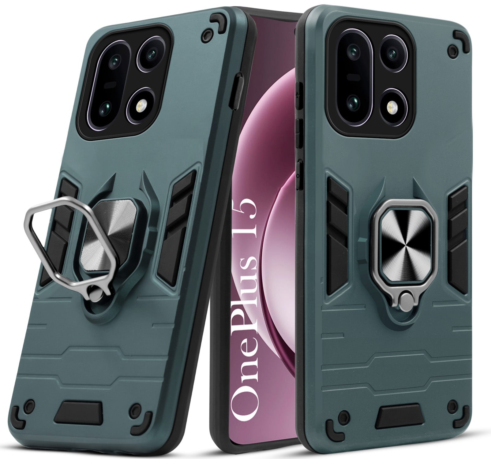For OnePlus 15 5G Back Cover Case Hybrid Armor (Shockproof Dual Layer Polycarbonate |Ring Holder Kickstand)