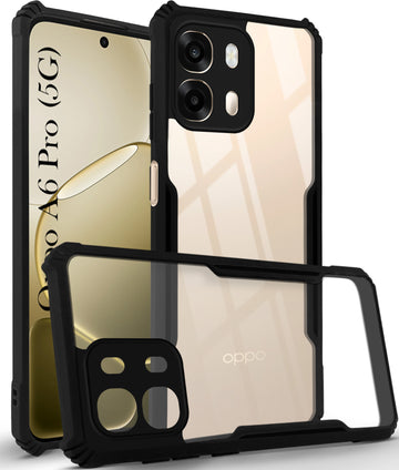 For Oppo A6 Pro Back Cover Case Hybrid (Shockproof with Polycarbonate Clear Panel | Professional Black)